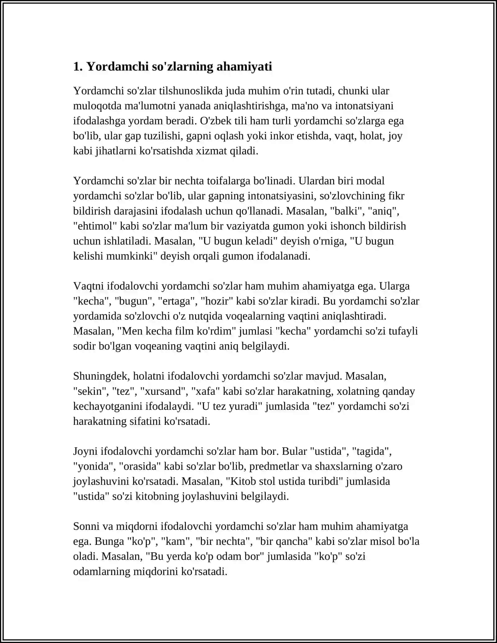7-SINFLAR UCHUN YORDAMCHI SÕZLARNI ÕQITISH ORQALI NUTQIY MALAKANING OSHIRILISHIGA QARATILGAN TOPSHIRIQLAR ISHLAB CHIQISH 4