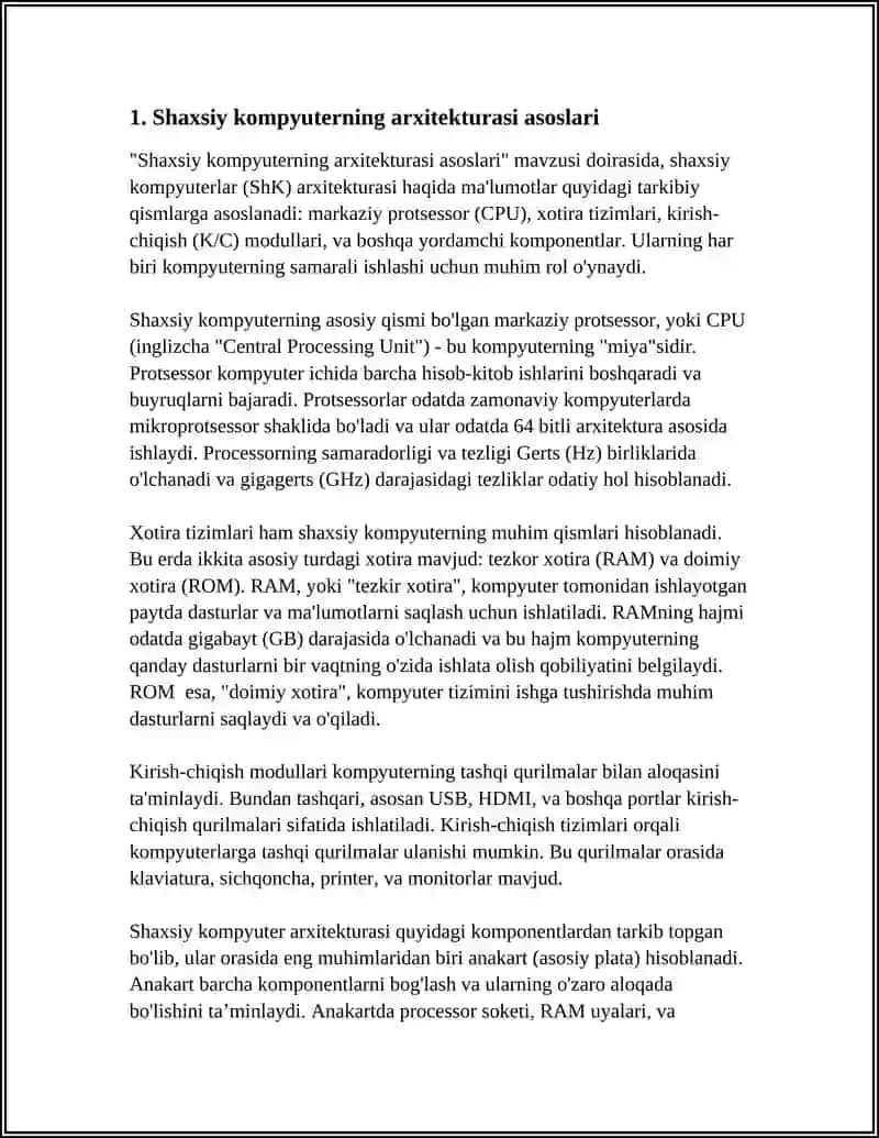 SHAXSIY KOMPYUTERNING TUZILISHI VA ARXITEKTURASI 4