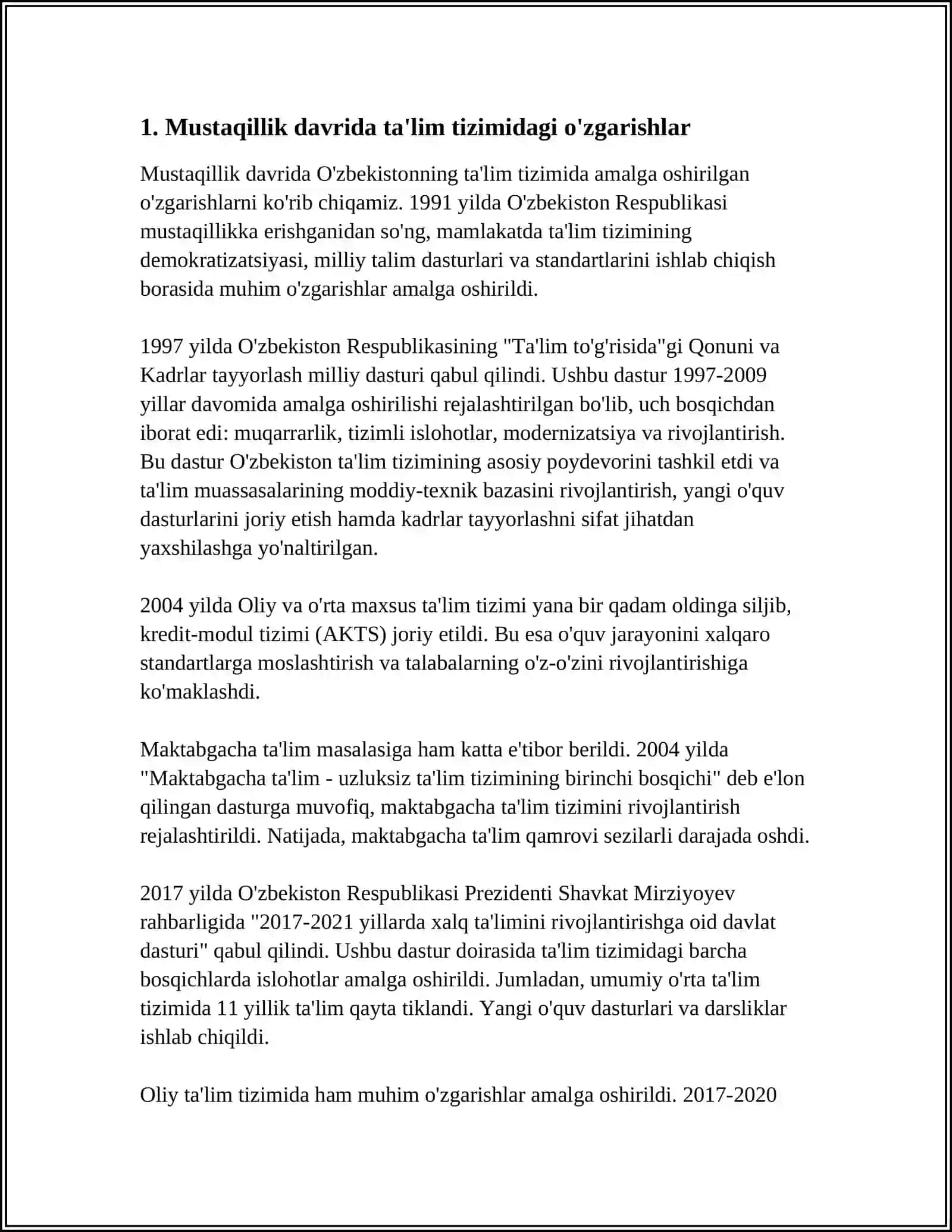 Mustaqillik davrida ta'lim tizimidagi o'zgarishlar 4