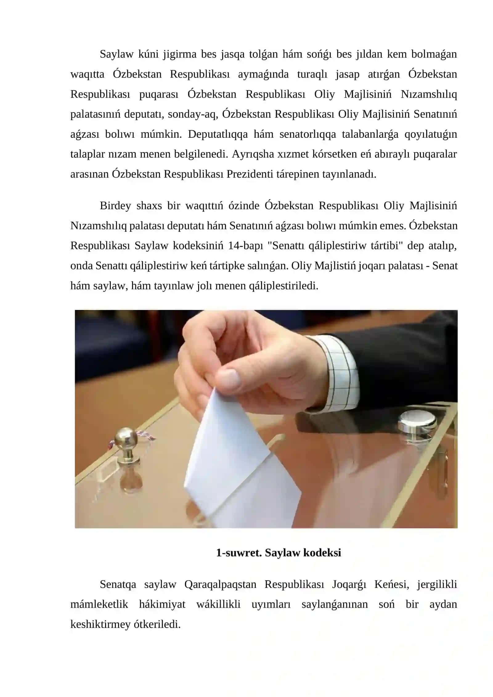 Ózbekistan Respublikası Oliy májlistiń duzilisi hám iskerliktiń konstitutsıyalıq tıykarları 4