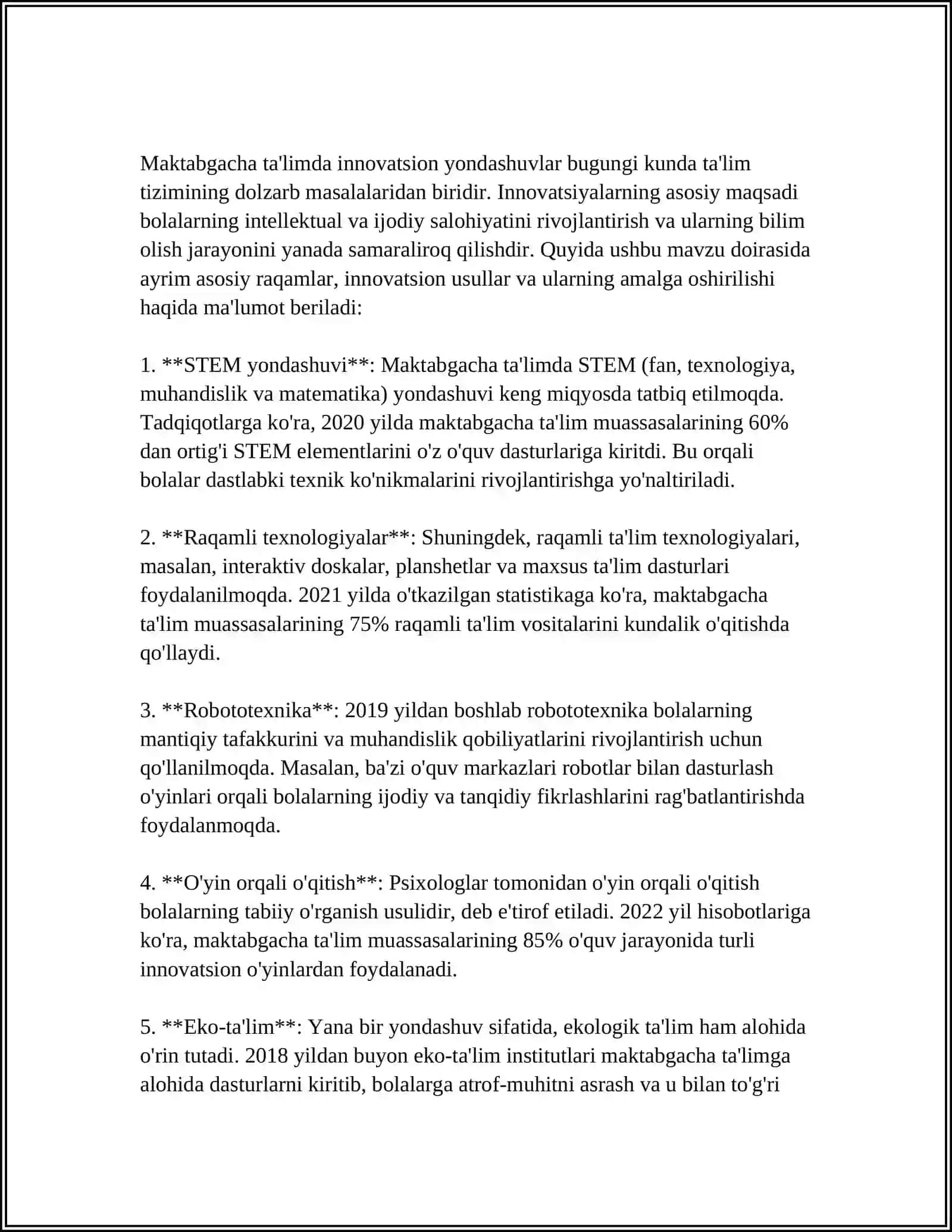MAKTABGACHA AMALIYOT FANIDAN TAYYORLAGAN ESSE 4