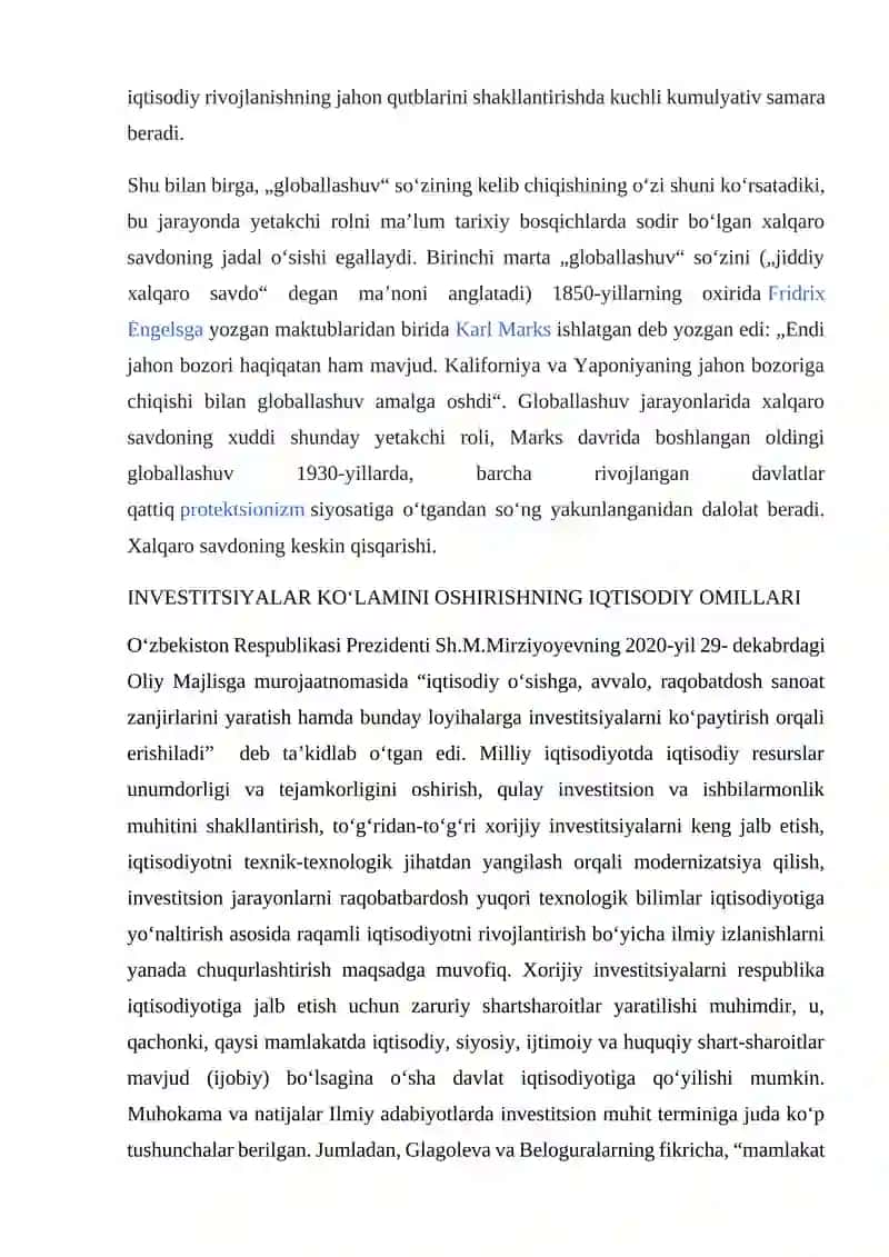 Globalizatsiya jarayonlarining investitsiyani rivojlantirishga ta’siri 4
