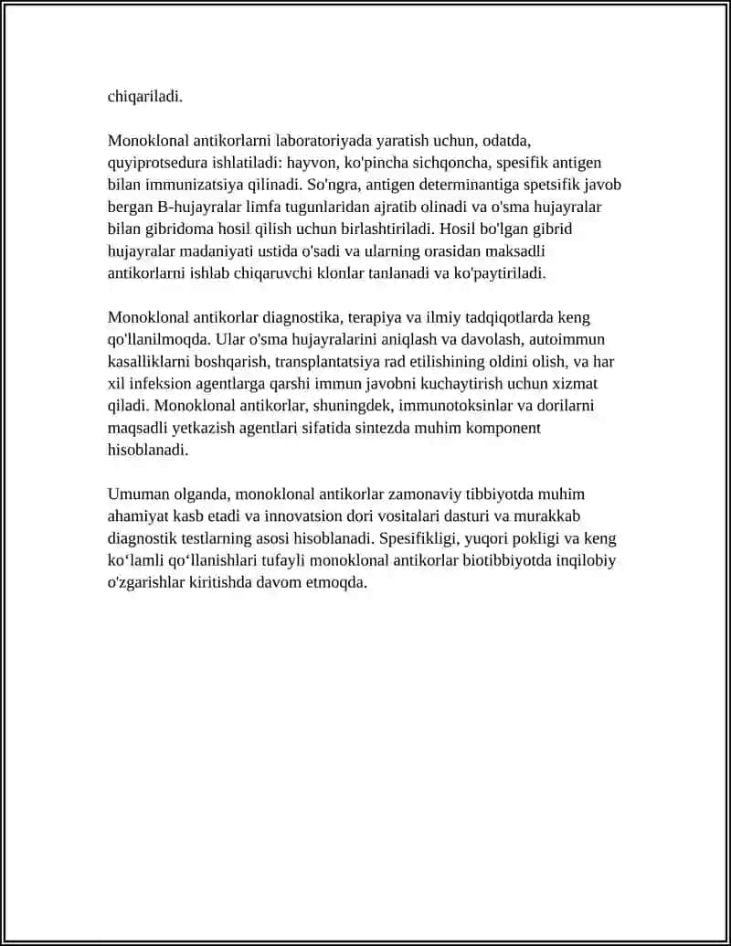 MONOKLONAL ANTITELOLAR, OLISH USULLARI VA TIBBIYOTDA QO‘LLANILISHI 4