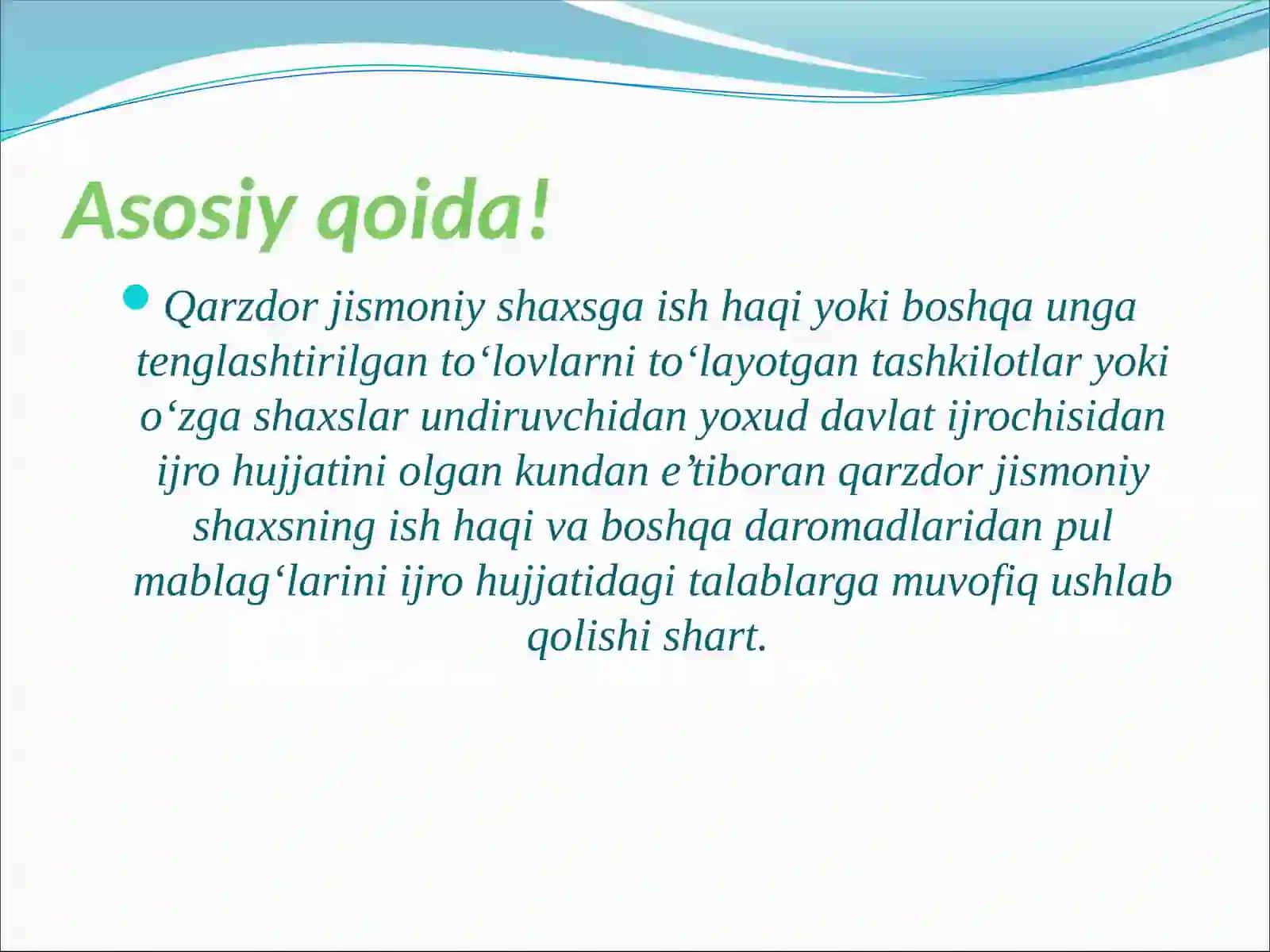 Undiruv Qarzning ish haqiga tenglashtirilgan tolavlarga nisbatan 4