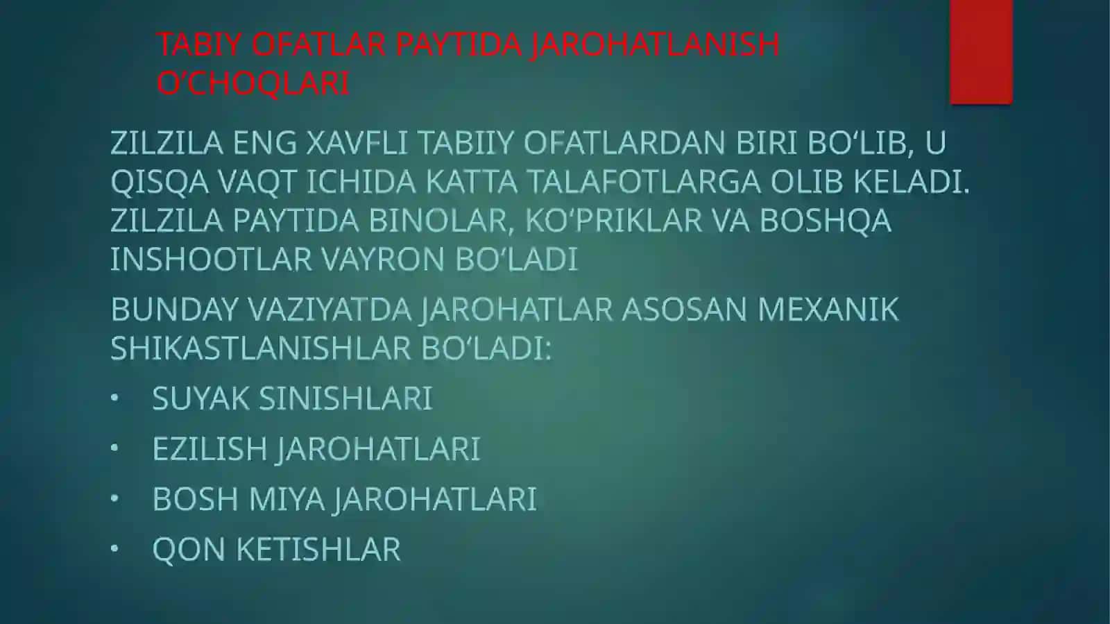 Favqulodda Vaziyatlarda Vujudga Keluvchi Jarohatlanish O’choqlarining Tibbiy - Taktik Tavsifi 4
