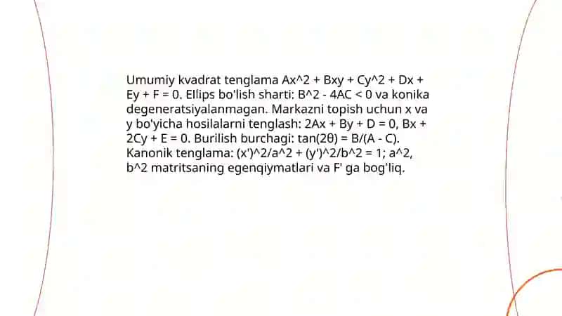 Ikkinchi tartibli chiziqlar ellips tarifi 4