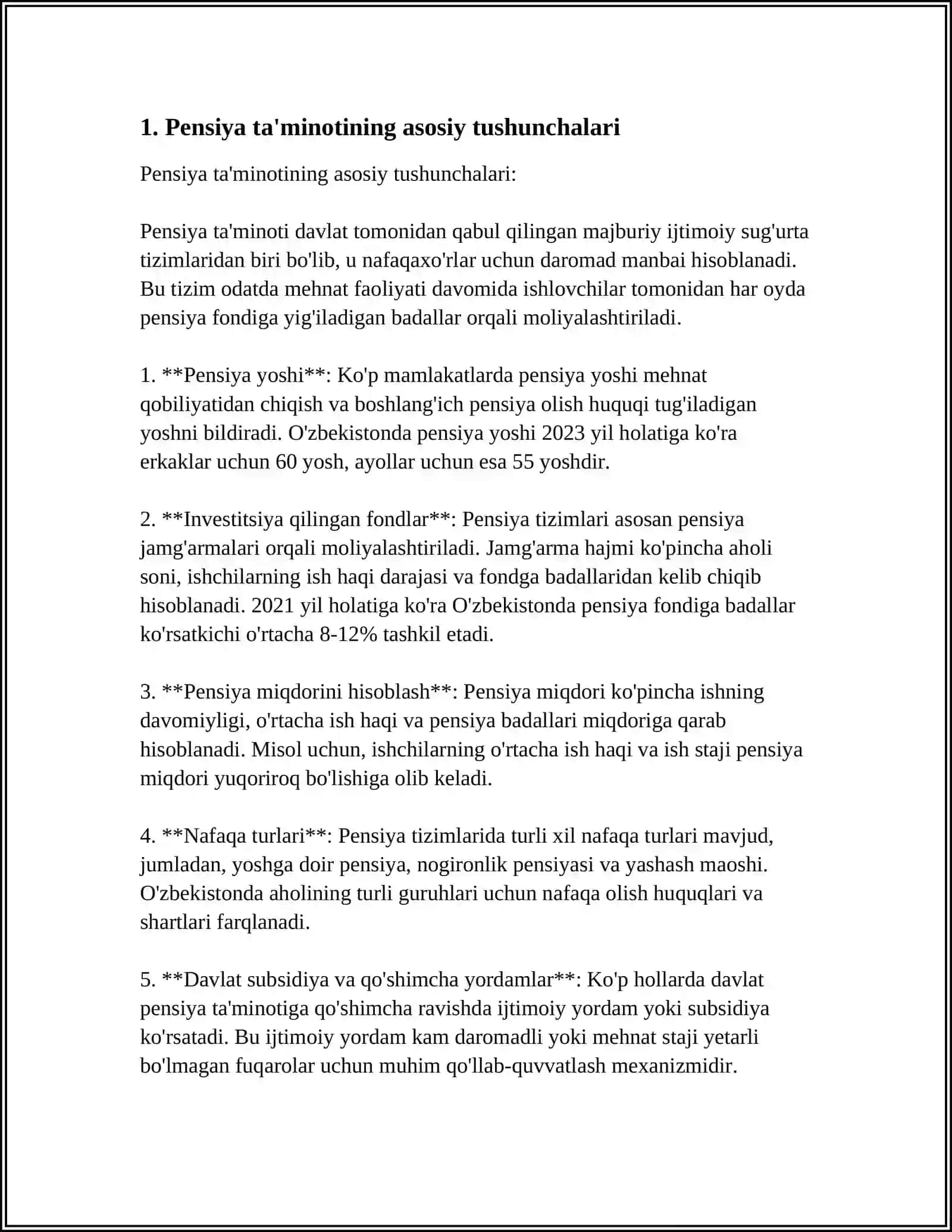PENSIYA TAʼMINOTINING MOHIYATI, ZARURLIGI VA DAVLAT IJTIMOIY SIYOSATINI AMALGA OSHIRISHDAGI AHAMIYATI 4