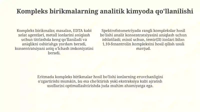 Kompleks birikmalarning analitik kimyodagi ahamiyati 4