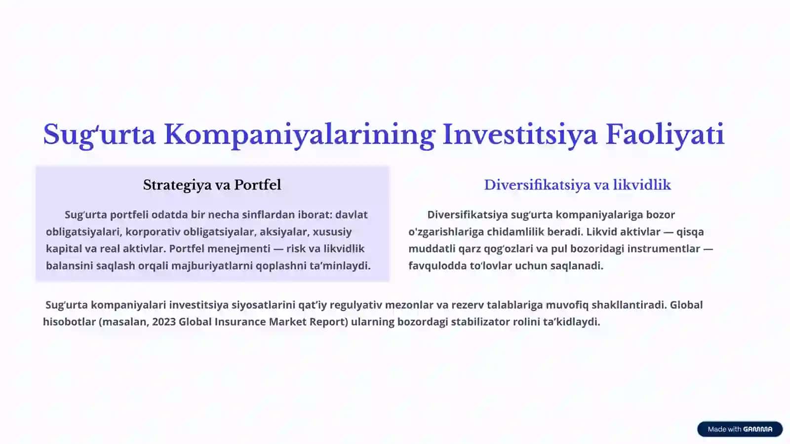 Sugʻurta va Pensiya Fondlarining Moliya Bozoridagi Faoliyati: Investitsiya va Barqarorlik 4