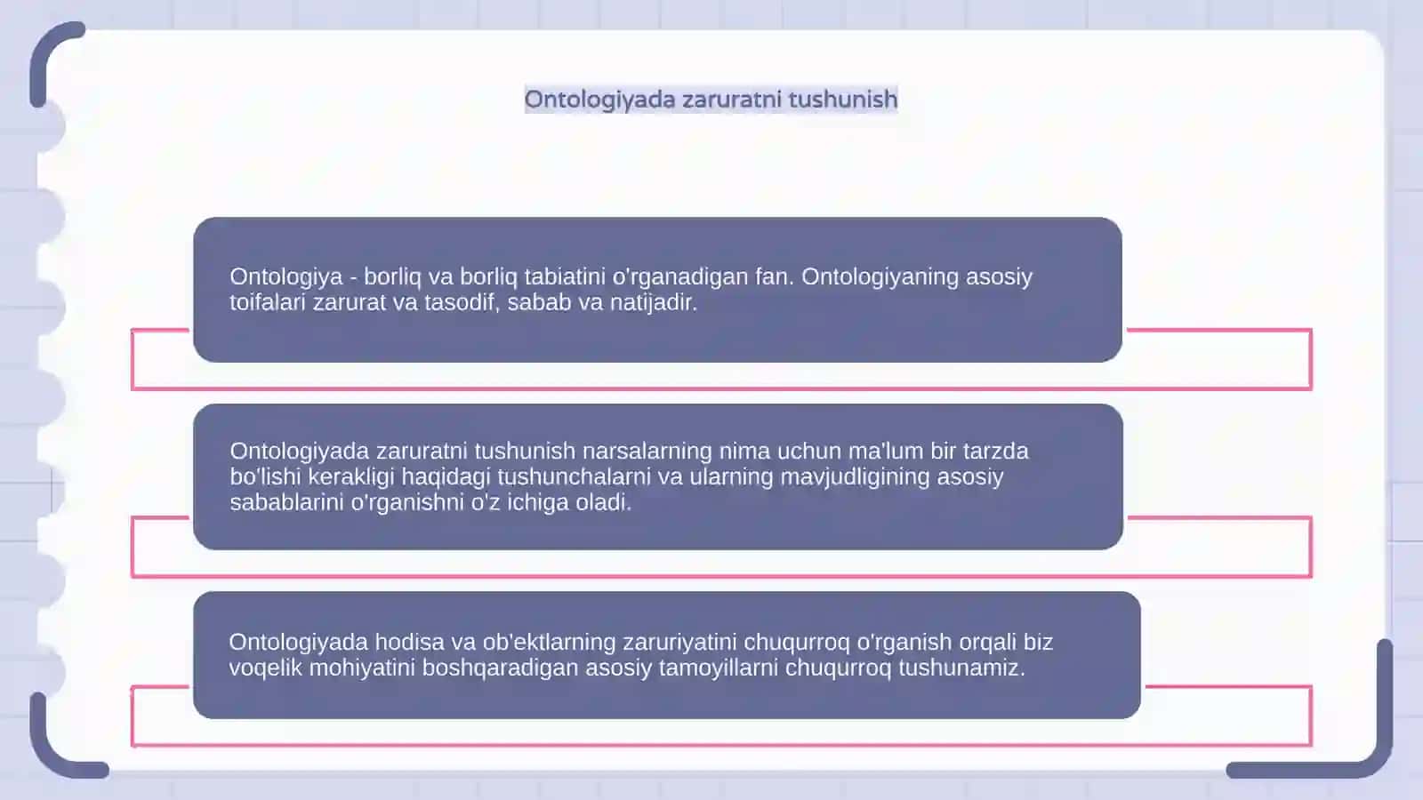 Ontologiyaning asosiy kategoriyalari,zaruratva tasodif, sabab va oqibat 4