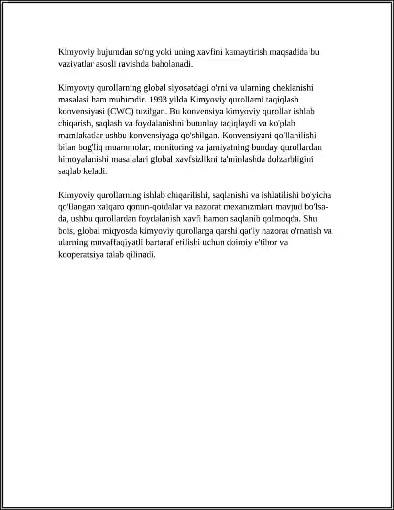 KIMYOVIY QUROL. ZAXARLI MODDALARNING TASNIFI. KIMYOVIY VAZIYATNI BAHOLASH 4