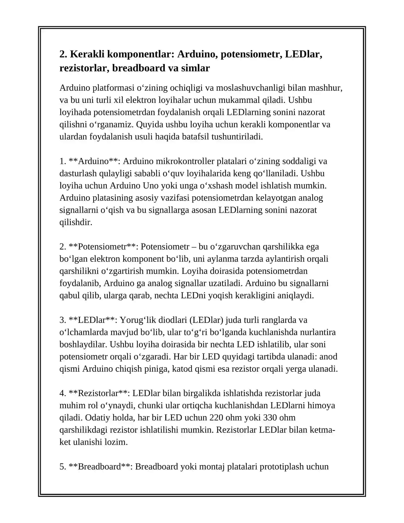 POTENSIOMETRNI XARAKATLANTIRISH ORQALI YONAYOTGAN YORUG‘LIK DIODININGSONINI O‘ZGARTIRISH (ARDUINODA) 4