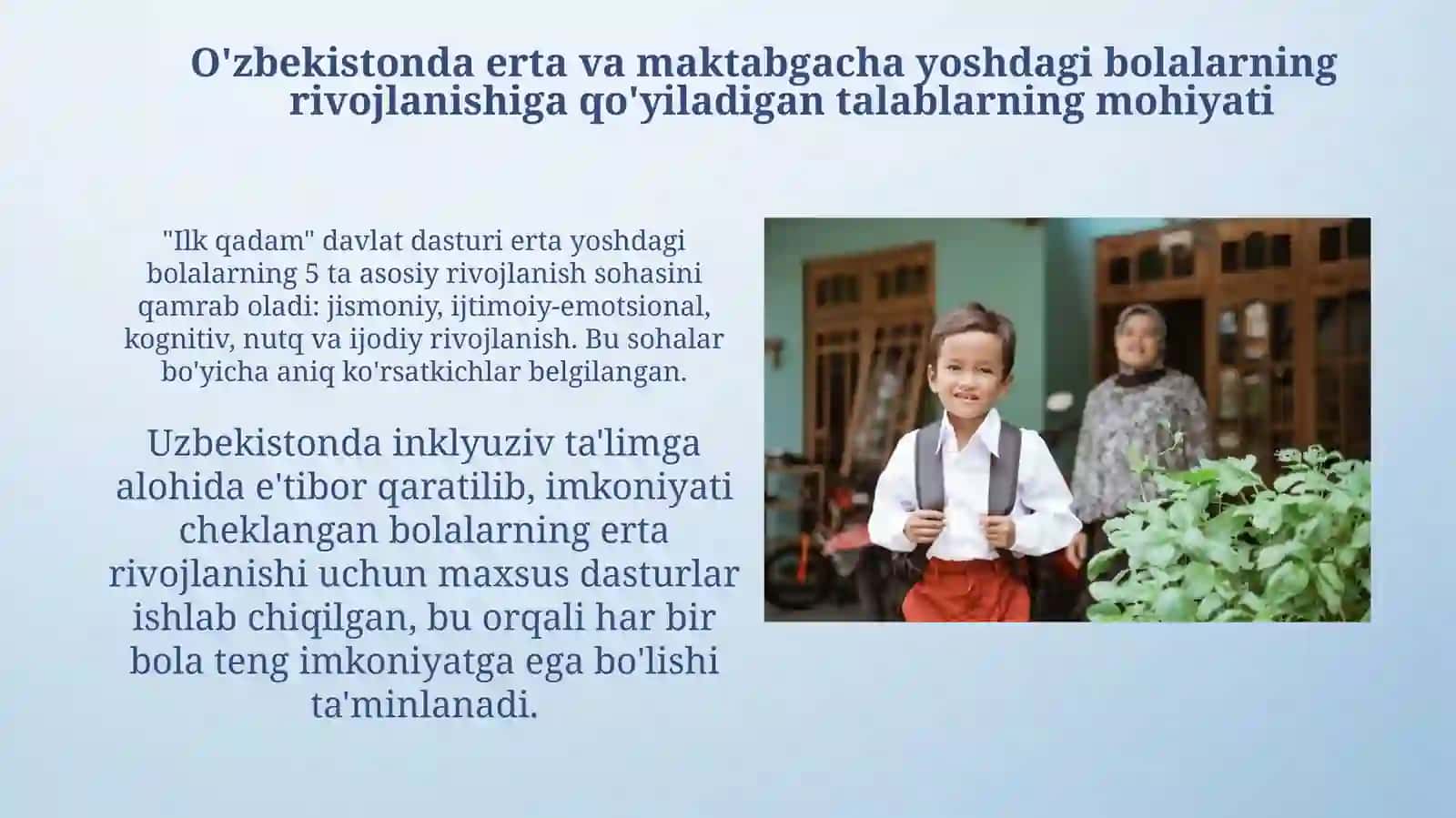 O'zbekiston Respublikasining ilk va maktabgacha yoshdagi bolalar rivojlanishidagi talablar mohiyati 4