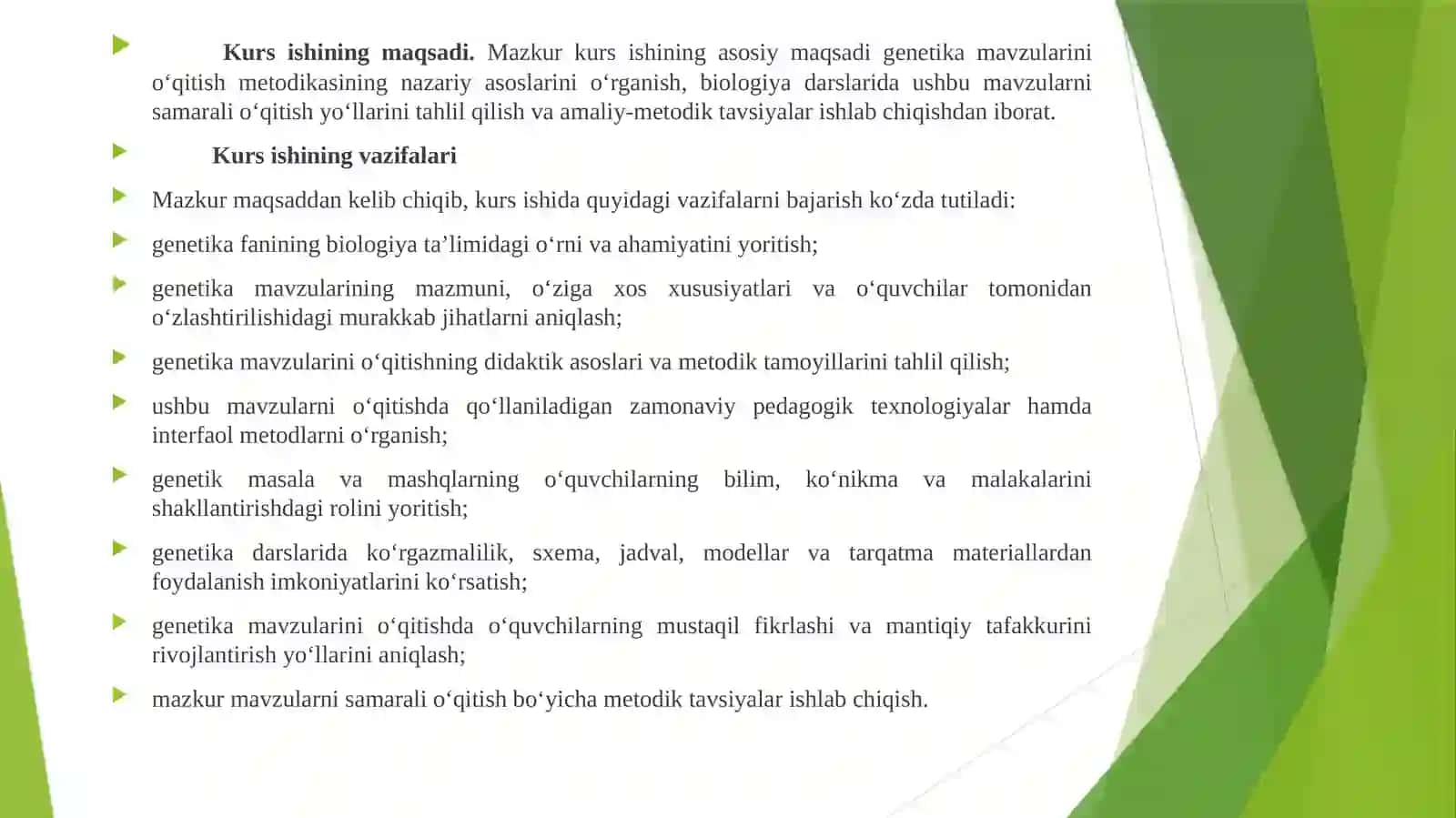 GENETIKA MAVZULARINI O'QITISH METODIKASI 4