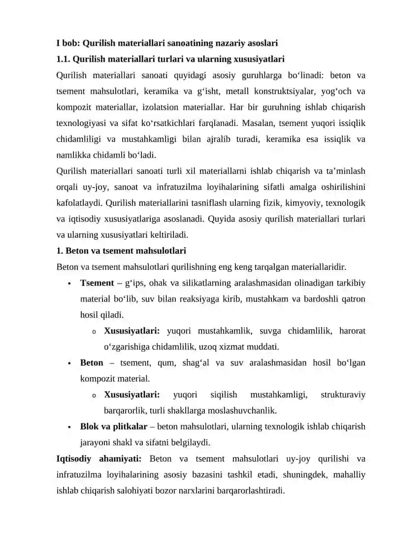 Qurilish Materiallari Sanoating Holati va Muammonlari 4