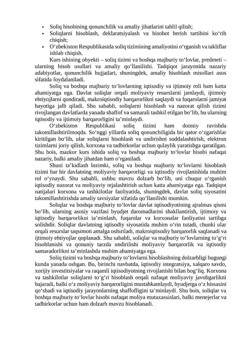 SOLIQLAR VA BOSHQA MAJBURIY TO'LOVLAR HISOBI 4