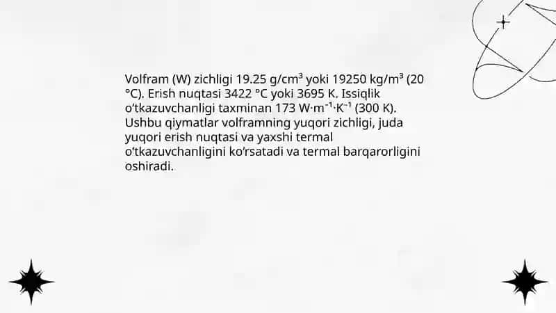 W elementini xossasi va ahamiyati 4