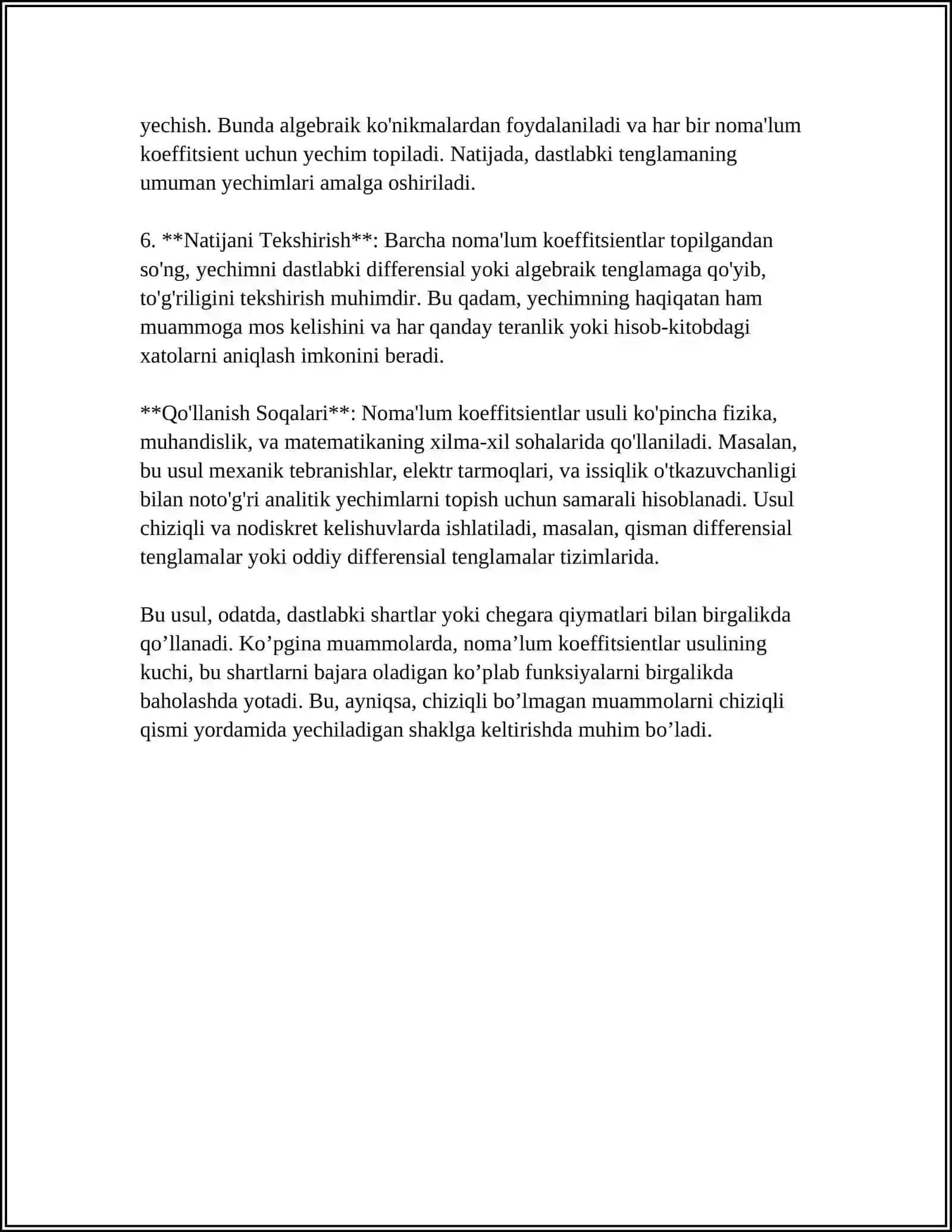 CHIZIQLI DIFFERENSIAL TENGLAMALARNING YECHISHNING NOMA‘LUM KOEFFITSIENTLAR USULI 4