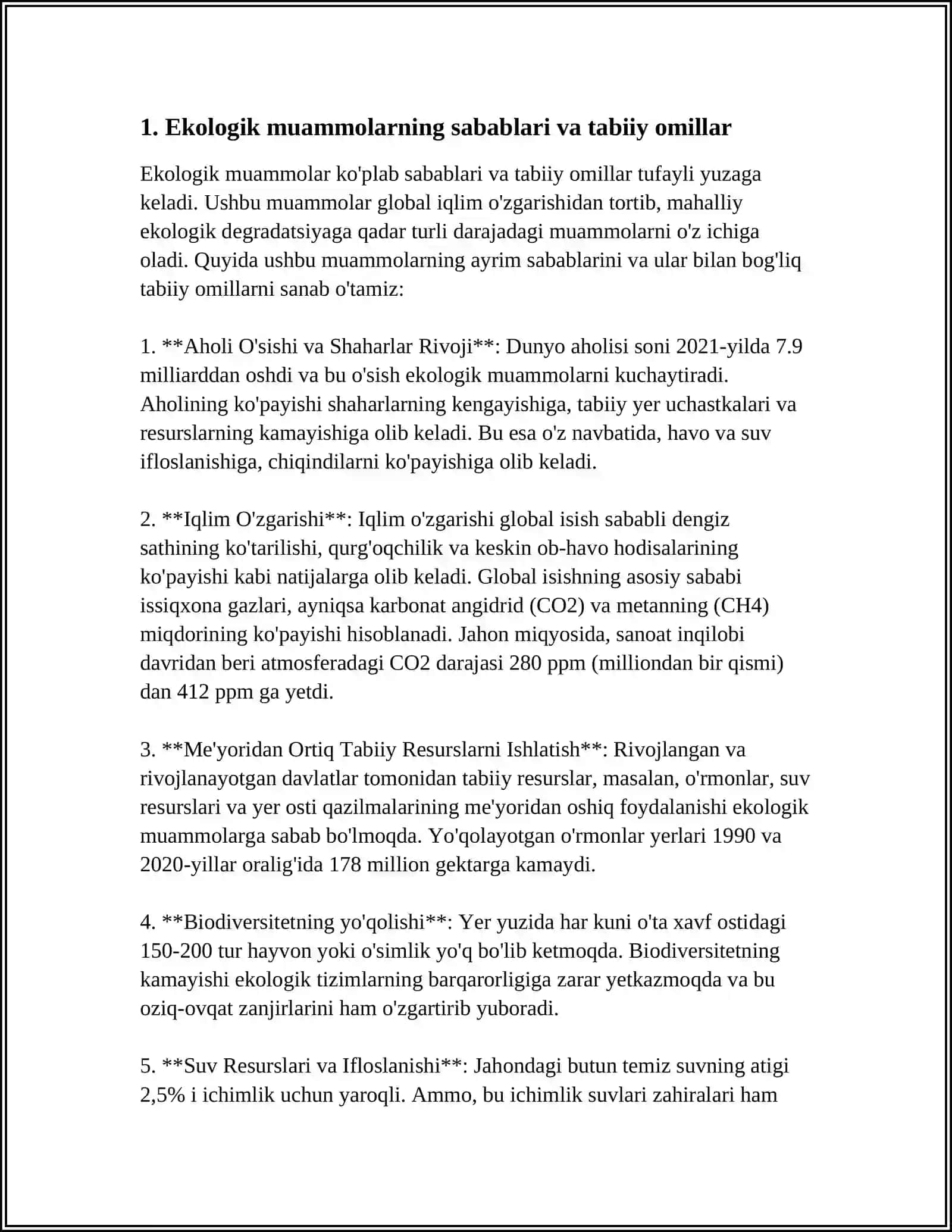 EKOLOGIK MUAMMOLARNING MOHIYATI, OQIBATI VA XAL ETISH USULLARI 4