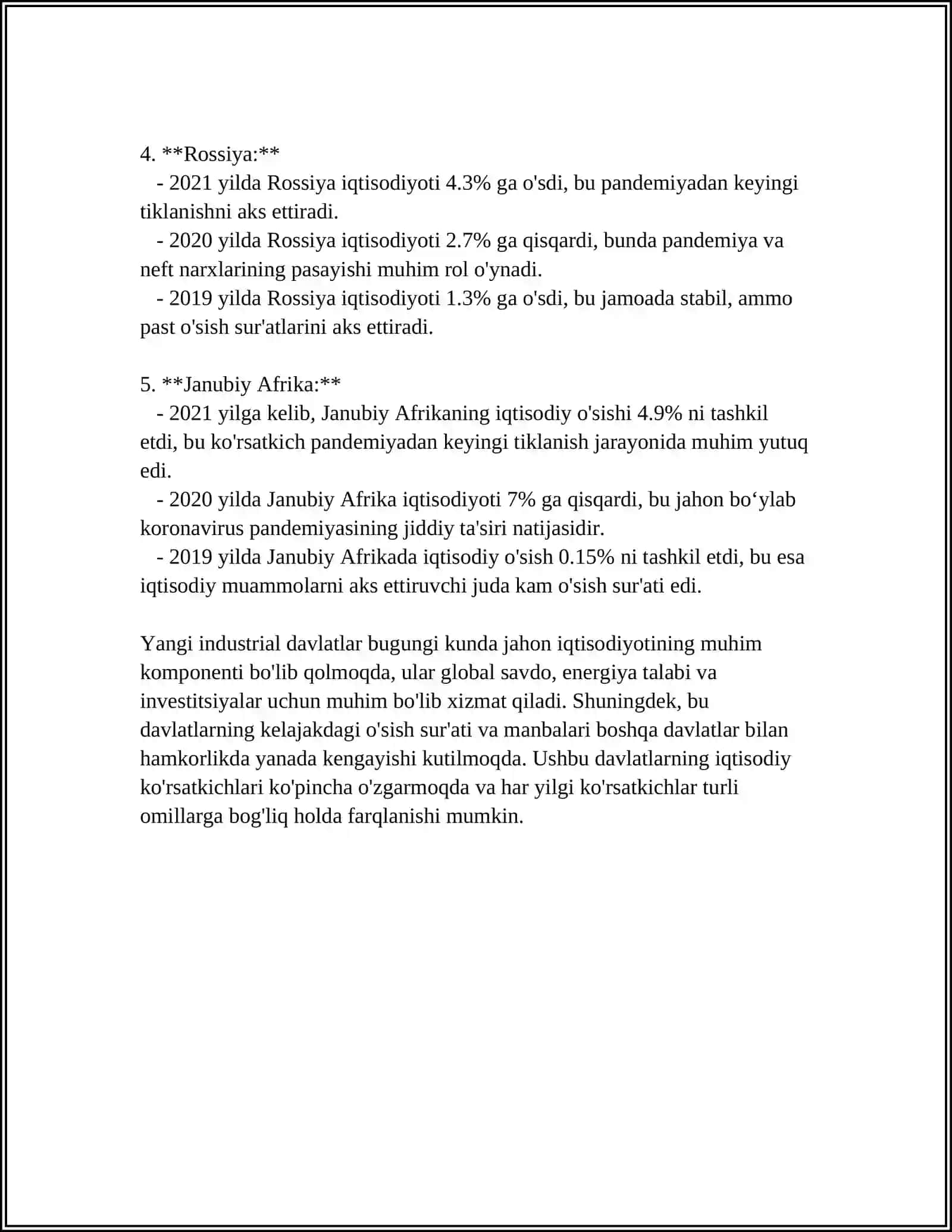 JAHON IQTISODIYOTDA YANGI INDUSTRIAL DAVLATLARNING TUTGAN O‘RNI 4