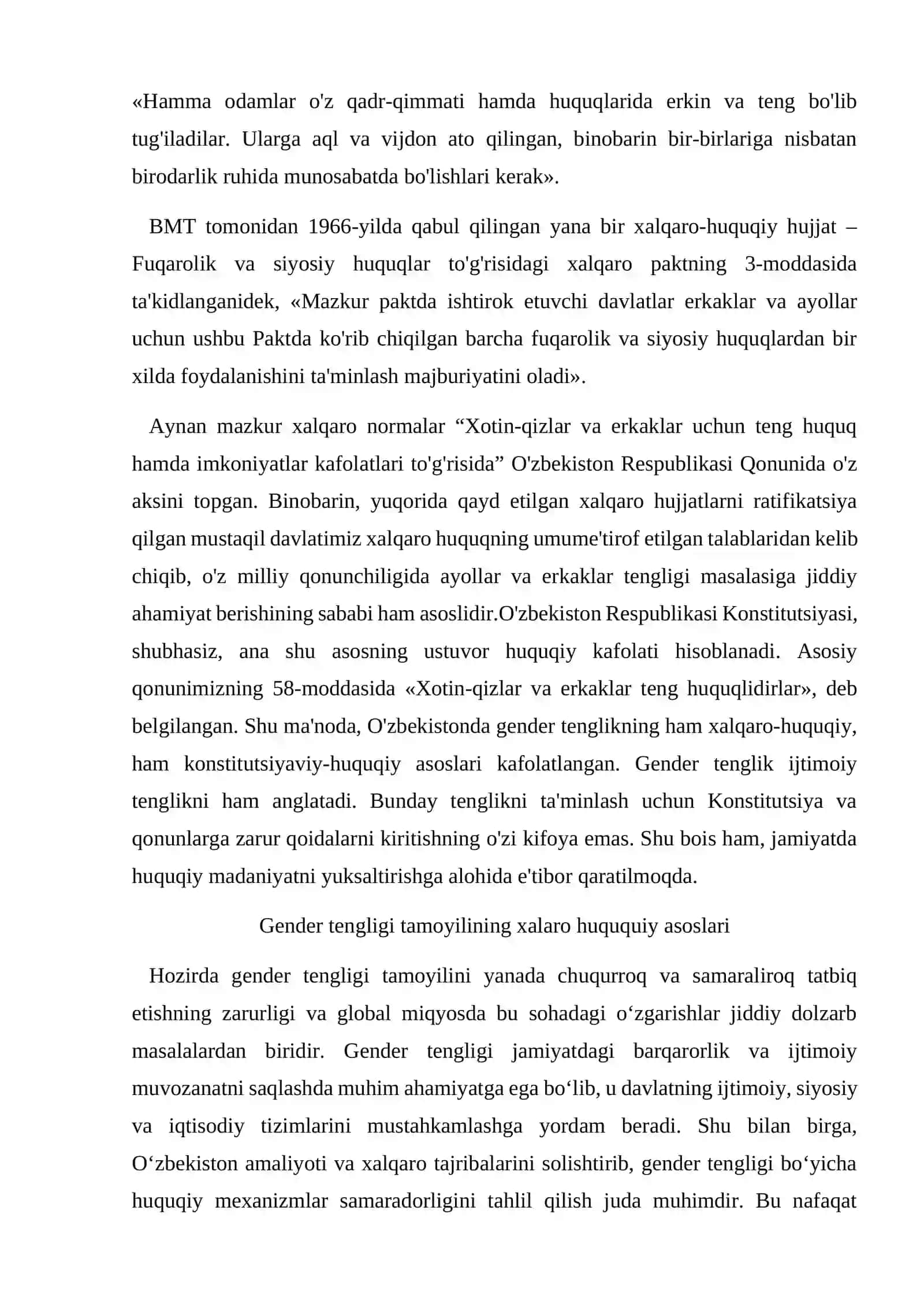 Jinslar tengligi haqidagi xalqaro hujjatlar 4