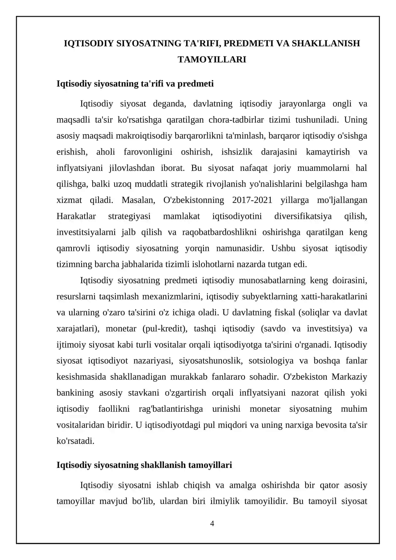 Iqtisodiy siyosatning mohiyati va asosiy vazifalari 4