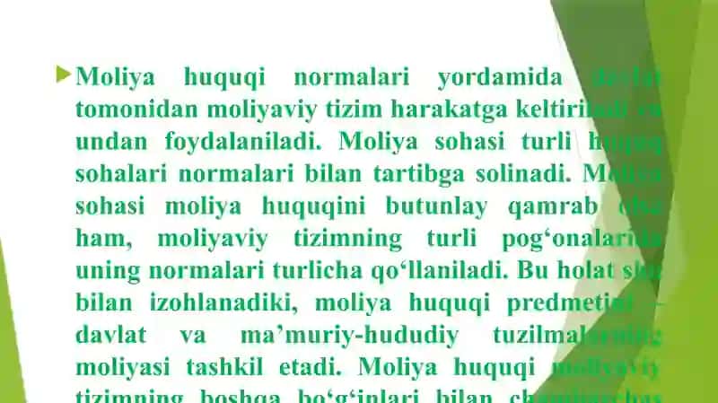 Moliya Huquqi Predmeti, Metodlari, Tizimi va Manbalari 4