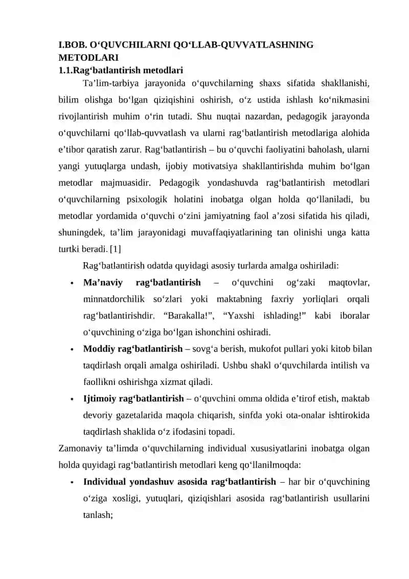 O‘QUVCHILARNI QO‘LLAB QUVVATLASHDA RAG‘BATLANTIRISH USULLARI 4