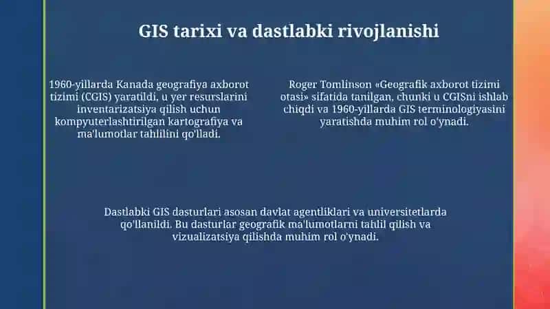 Geografik axborot tizimlari tushunchasi va rivojlanish tarixi 4