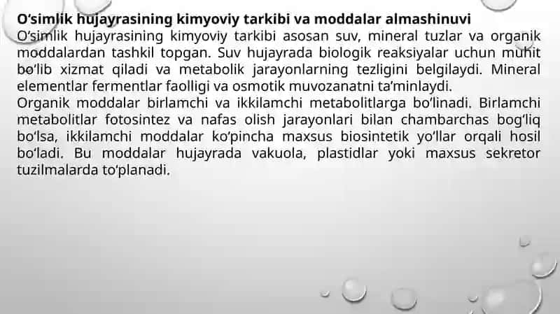 O'SIMLIKLARDA KELIB CHIQISHI IKKILAMCHI BOLGAN MODDALAR VA ULARNI MODDALAR ALMASHINUVIDAGI O'RNI 4
