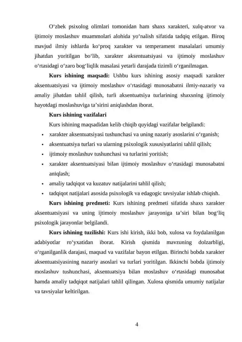 Xarakter aksentuatsiyasi va ijtimoiy moslashuv o‘rtasidagi munosabat. 4