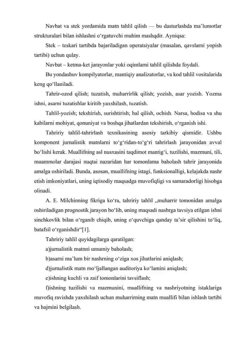 NAVBAT VA STEKDAN FOYDALANIB MATN TAHLIL QILISH (MASALAN, QAVSLARNI TEKSHIRISH) 4