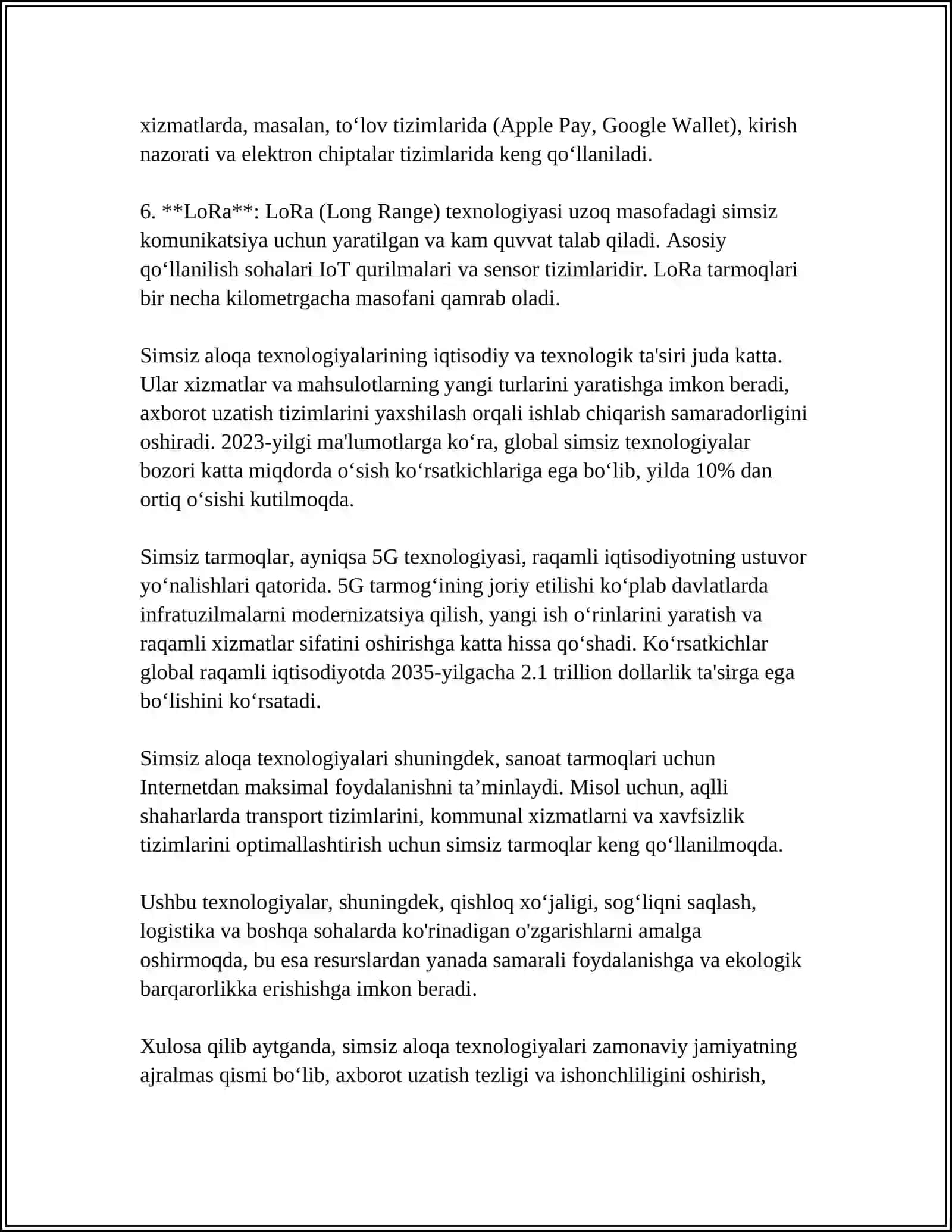 SIMSIZ AXBOROT ÓTKAZISH MUHITI VA ULARNING TEXNIKA KÓRSATKICHLARI 4
