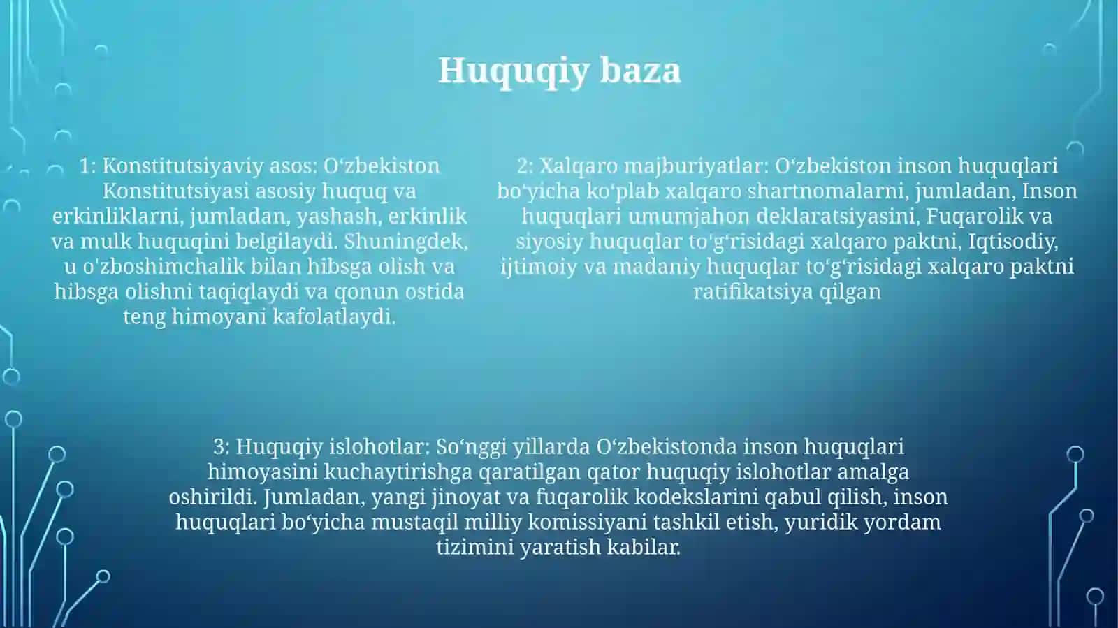 Òzbekistonda Inson Huquqlari Va Erkinliklarining Kafolatining Yaratilishi 4