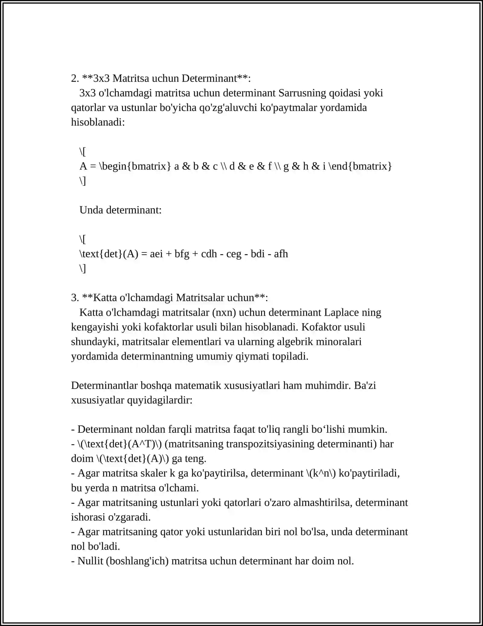 IKKINCHI VA UCHINCHI TARTIBLI DETERMINANTLAR. DETERMINANTNING XOSSALARI. N-TARTIBLI DETERMINANTLAR 4