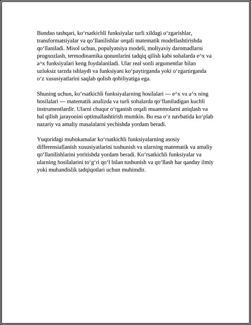 KO‘RSATKICHLI VA GIPERBOLIK FUNKSIYALAR HOSILALARINI HISOBLASH 4
