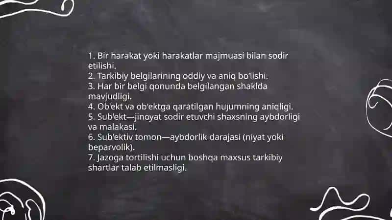 Oddiy tarkibli jinoyatlar tushunchasi turlari 4