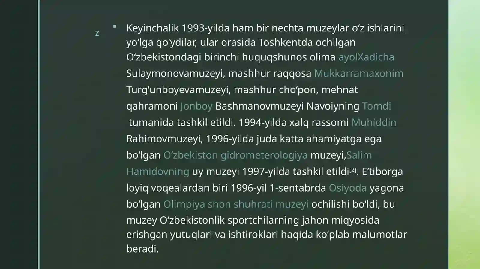 Mustaqillidankeyingitashkiletilgan muzeylar 4