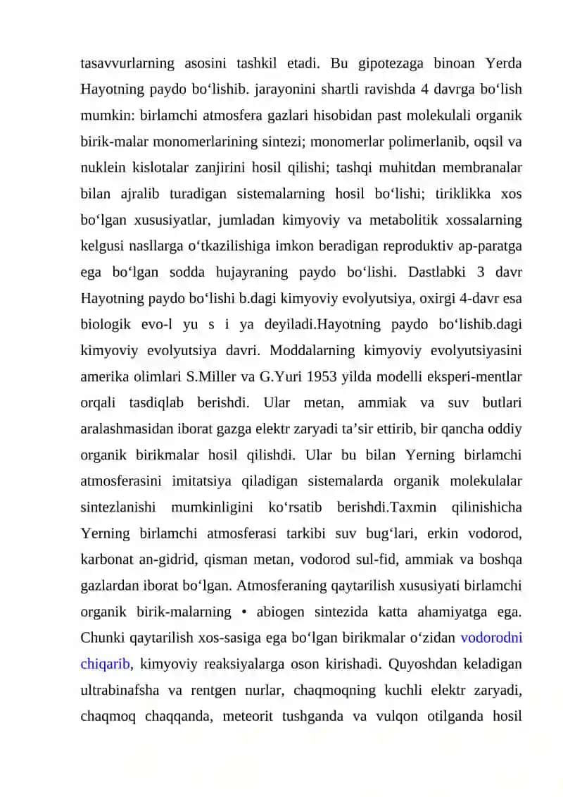 Hayotning paydo bo`lishi haqidagi zamonaviy tasavvurlar 4