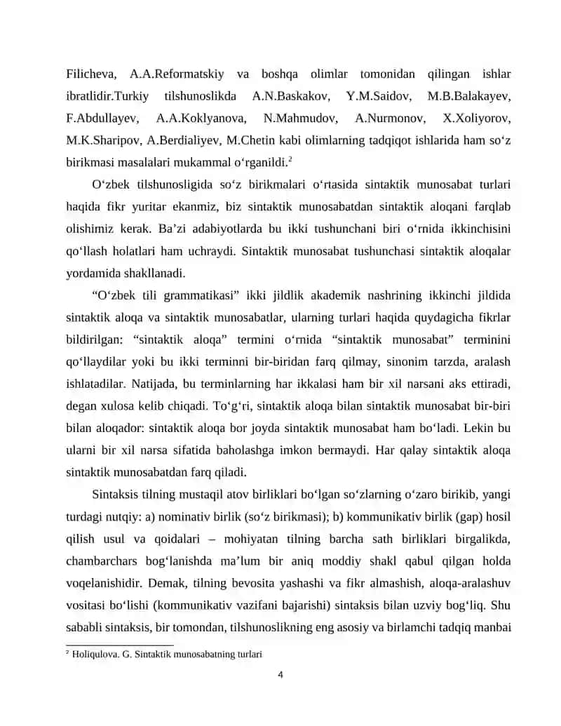 SOʼZ BIRIKMASINING LISONIY SINTAKTIK XUSUSIYATI VA BOG‘LANISH OMILLARI (muayyan asar misolida) 4