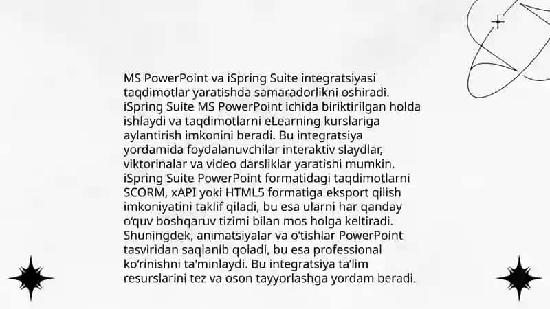 MS Power Point dasturining elektron kurs konstruktori - iSpring Suite bilan integratsiyasi 4