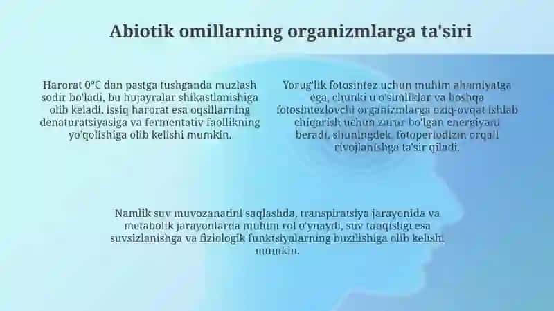 Turli ekologik omillarning tirik organizmlarga tasir etish mexanizmlari 4