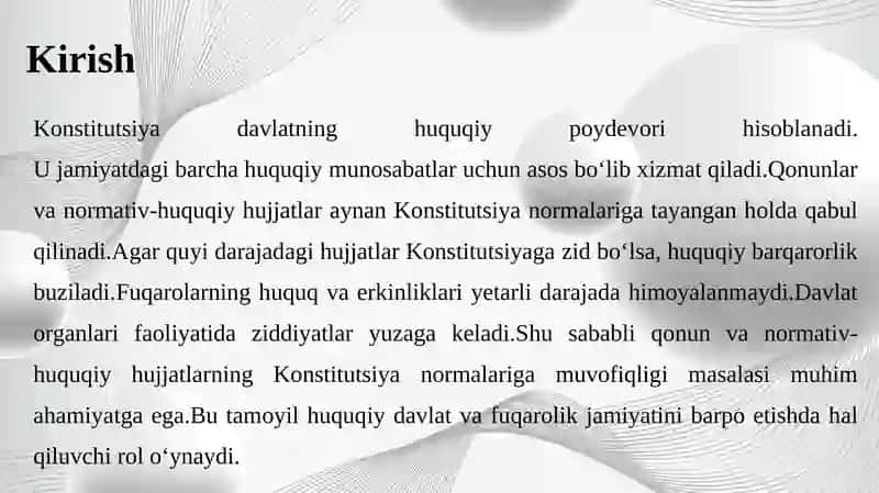 Konstitutsiya va normativ-huquqiy hujjatlarning Konstitutsiyaga muvofiqligi 4