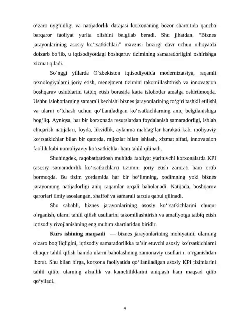 Biznes jarayonlarining asosiy ko’rsatkichlari 4