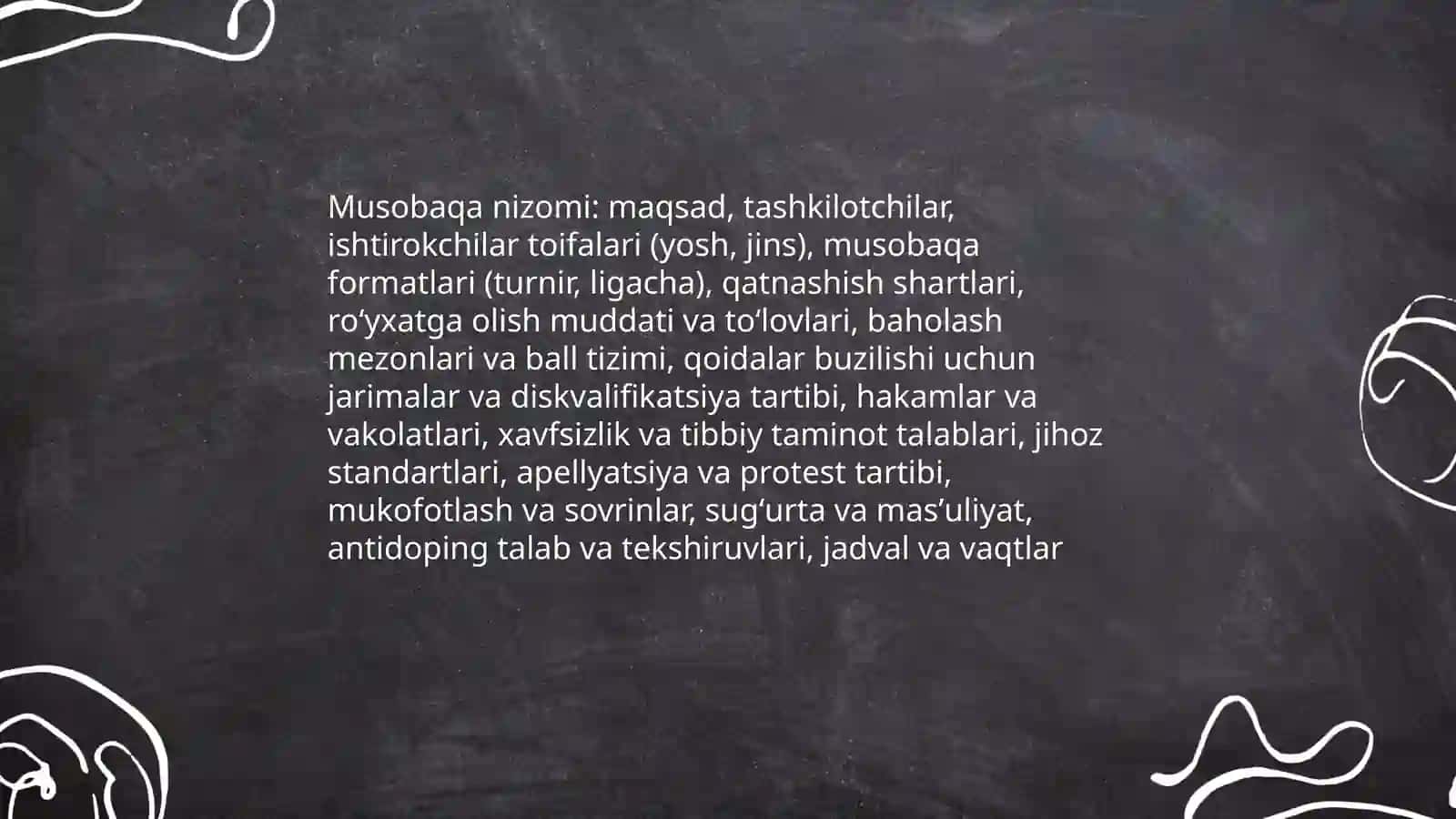 Spoʻrt bayramlarini va musobaqalarni tashkil etish va nizomlarni ishlab chiqish 4