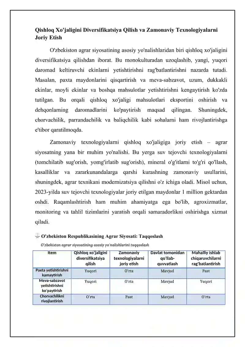 O'zbekiston agrar siyosati va uning asosiy yo'nalishlari 4
