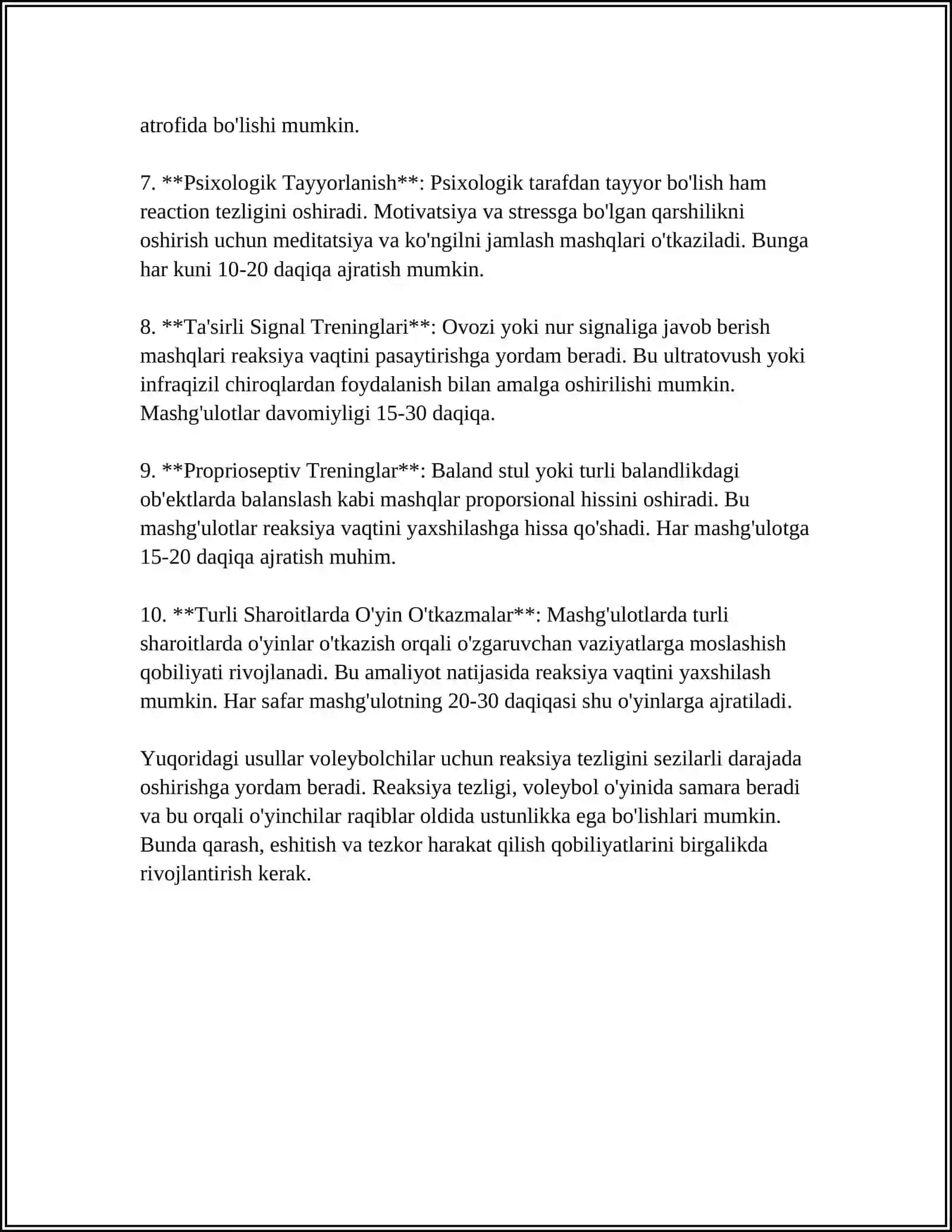 Voleybolda reaksiya tezligini oshirish usullari 4