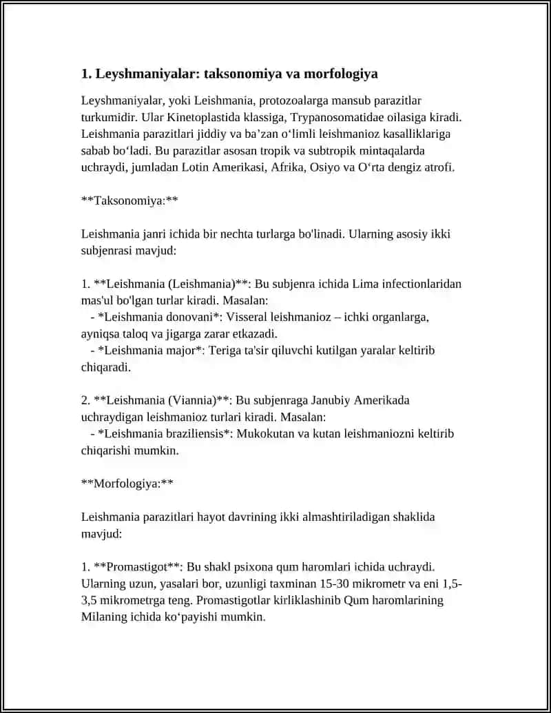 ODAMLARDA PARAZITLIK QILUVCHI SODDA HAYVONLAR; XIVCHINLILAR ODAM PARAZITLARI LEYSHMANIYALAR TRIPANASOMALAR, TRIXOMONODOMALAR IYAMBLIYALAR 4