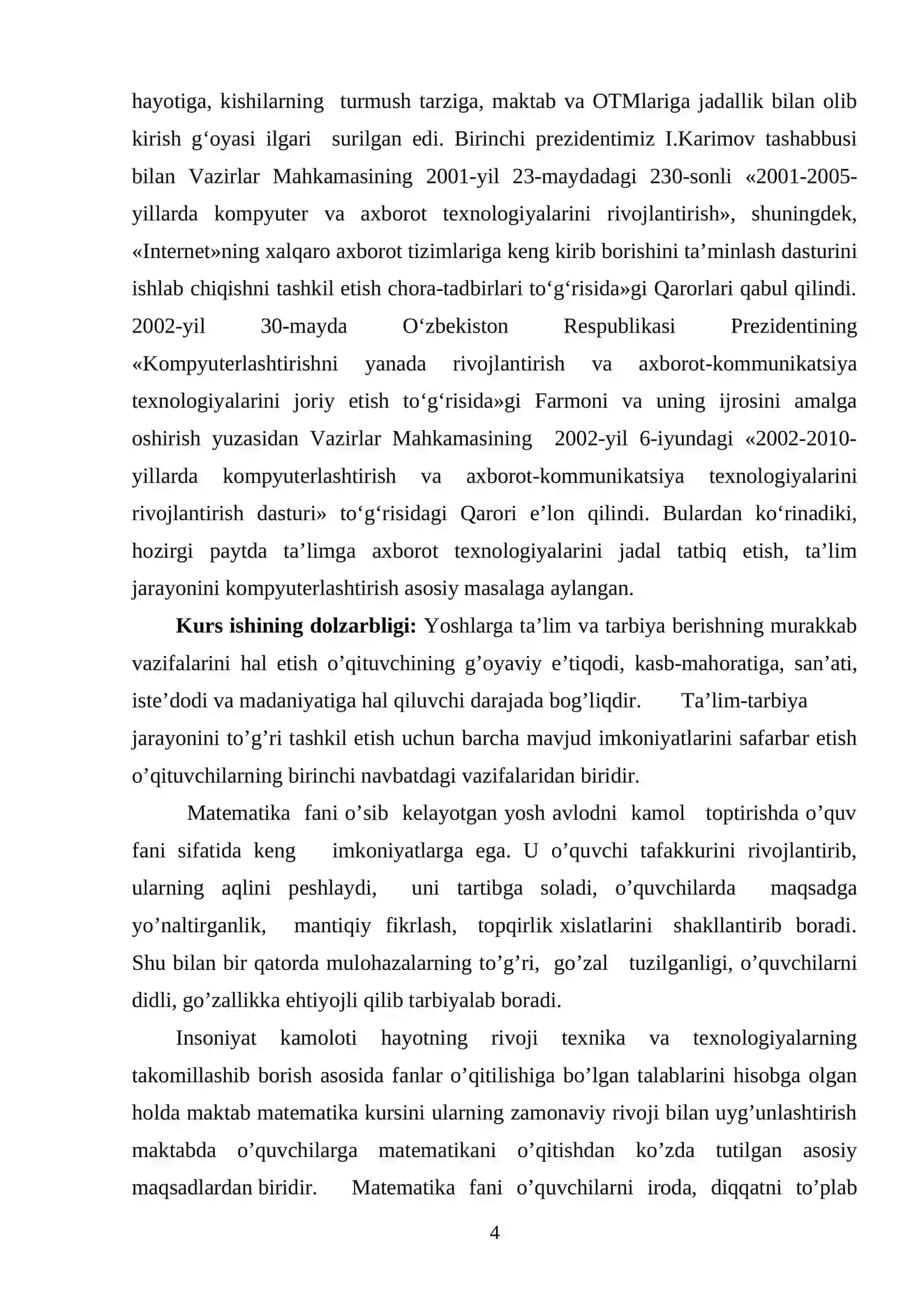 Analytic geometriya fanidan "Ikkinchi tartibli chiziqning to’g’ri chiziq bilan kesishishi, asimptotik yo’nalishlar, markazi va bosh yo’nalishlari" mavzusidagi KURS ISHI 4