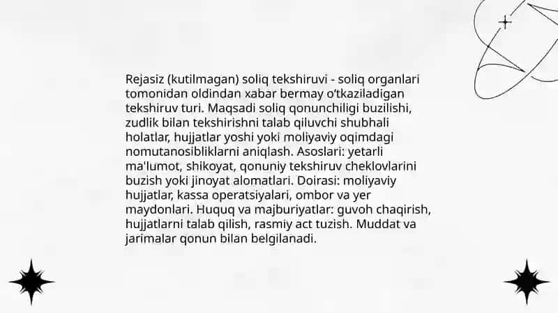 Soliq tekshiruvlarining turlari 4